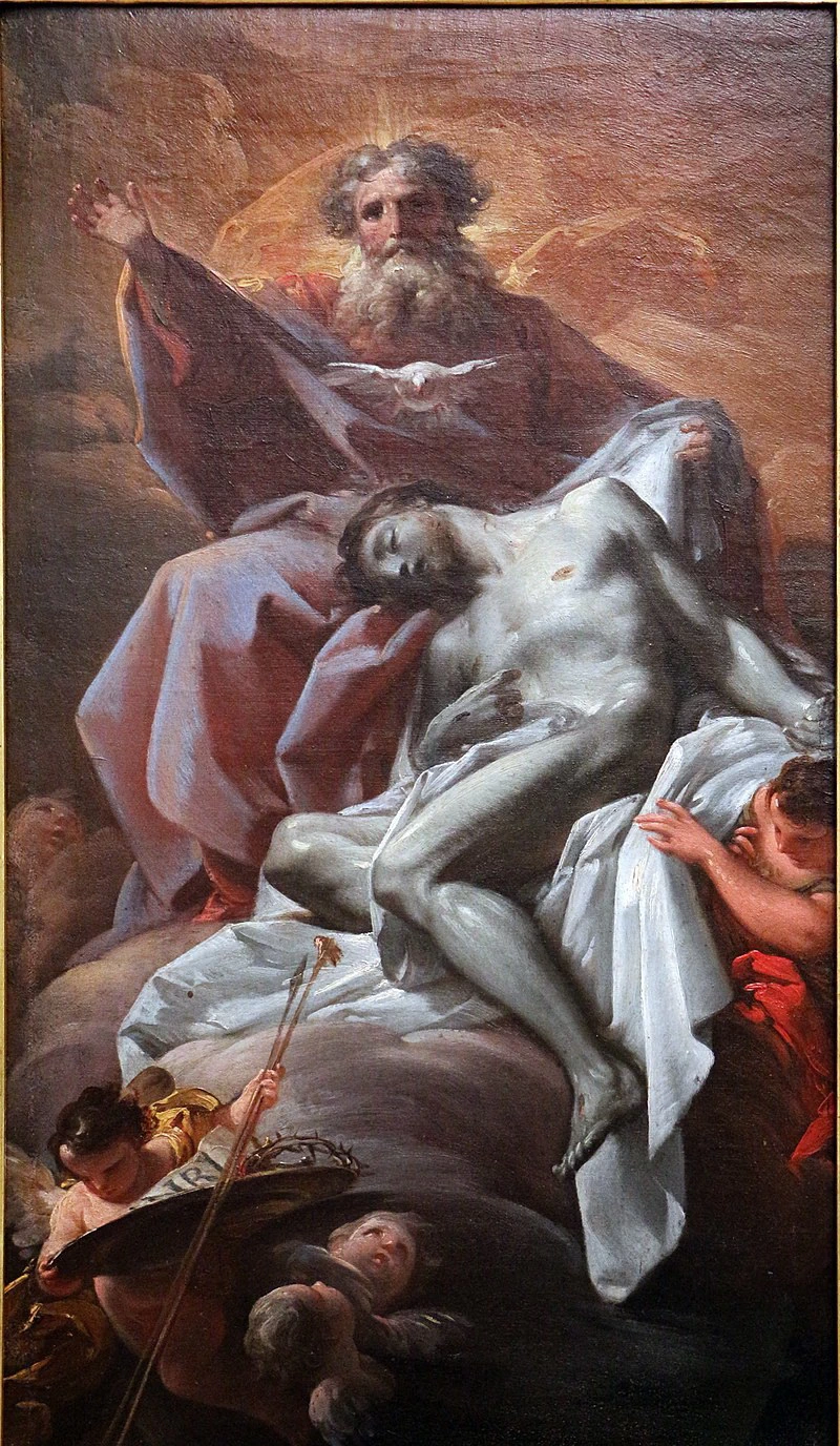 Trinità con angeli reggenti i simboli della passione